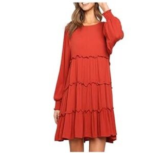 Flowy Reddish-Orange Long Sleeved Dress